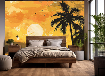 Coucher de Soleil Doré sur l'Oasis Tropicale