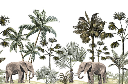Éléphants et Palmiers Tropicaux