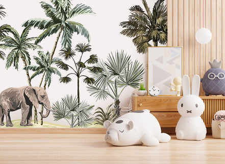 Éléphants et Palmiers Tropicaux