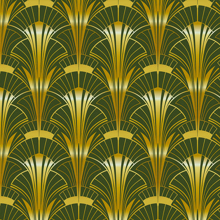 Éventails Art Déco Olive et Or