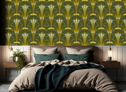 Éventails Art Déco Olive et Or