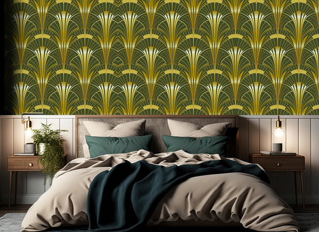Éventails Art Déco Olive et Or