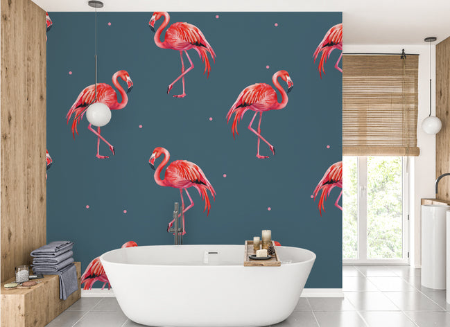 Flamants Roses Éclatants sur Fond Indigo