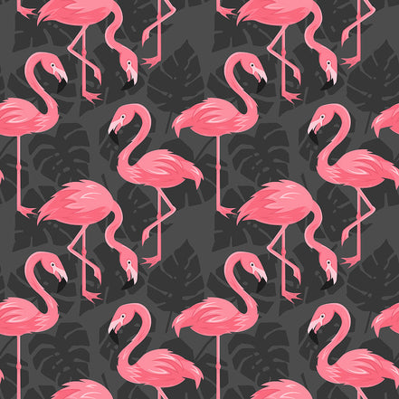Flamants Roses et Feuillage Tropical Sombre