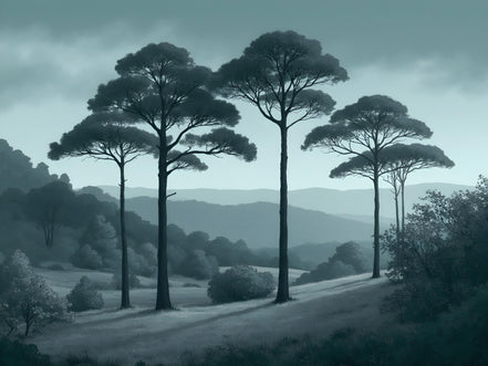 Forêt Crépusculaire et Ciel Nuageux