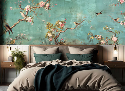 Fresque Céleste de Magnolias et Oiseaux