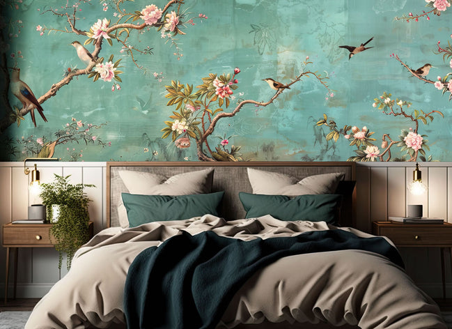 Fresque Céleste de Magnolias et Oiseaux