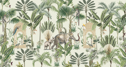 Jungle Indienne aux Éléphants et Paons