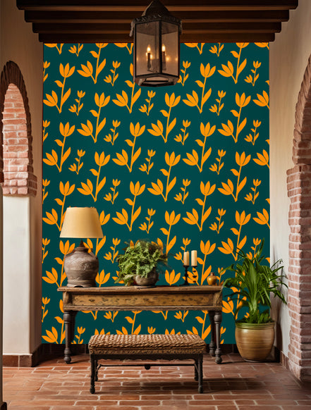 Motifs Floraux et Feuilles Dorées