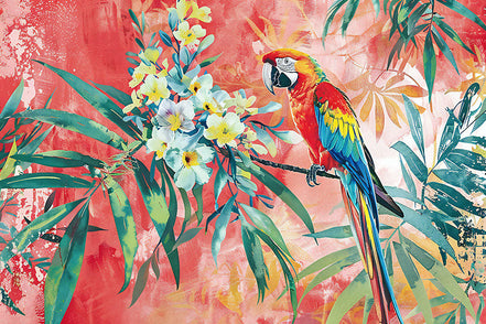 Perroquet Ara & Fleurs Exotiques
