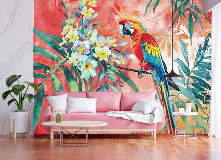 Perroquet Ara & Fleurs Exotiques