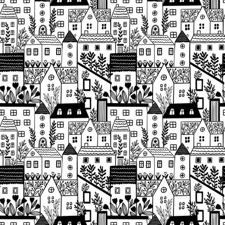 Village Abstrait en Noir et Blanc