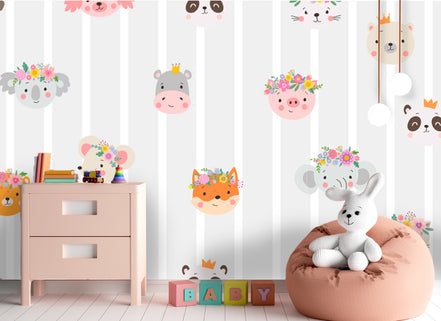Visages d'Animaux aux Couronnes de Fleurs