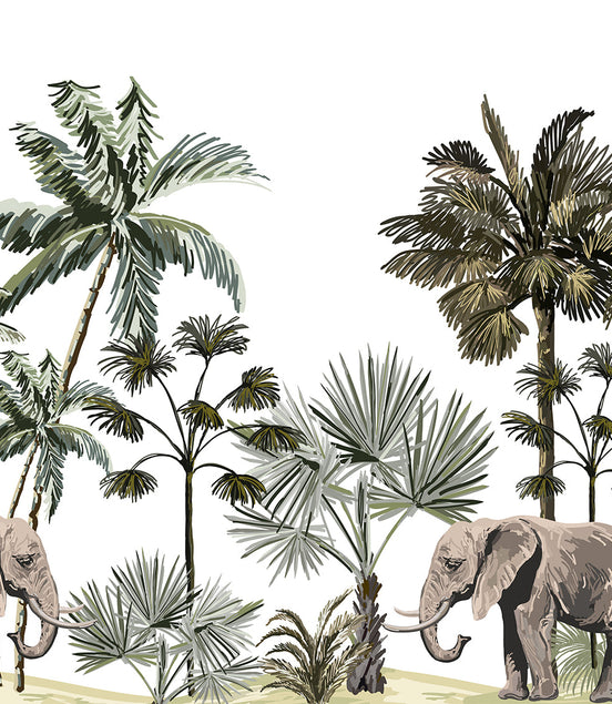 Éléphants et Palmiers Tropicaux