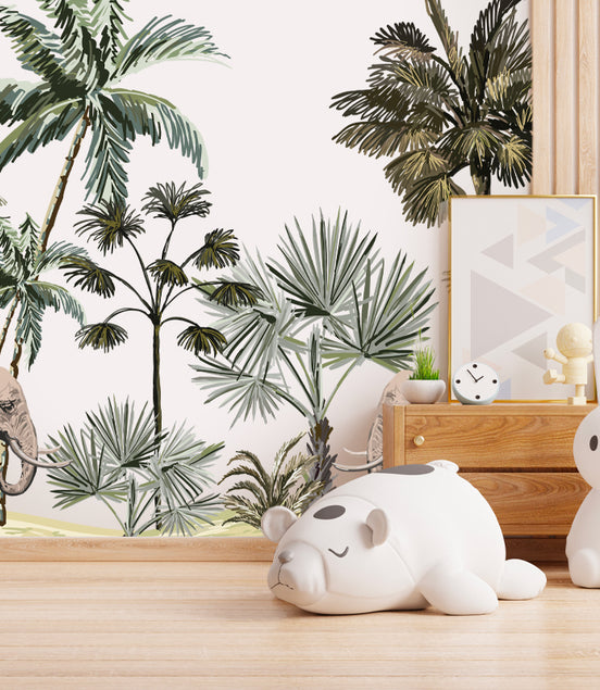 Éléphants et Palmiers Tropicaux