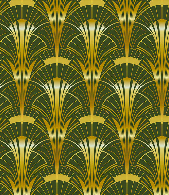 Éventails Art Déco Olive et Or