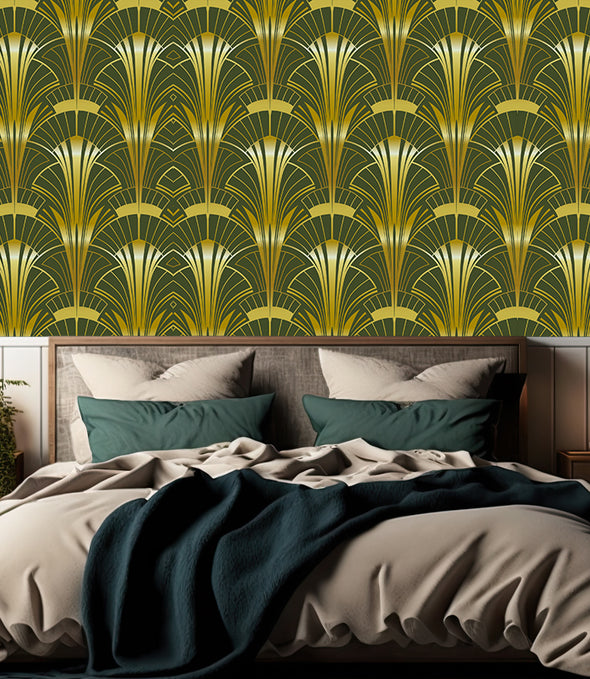 Éventails Art Déco Olive et Or