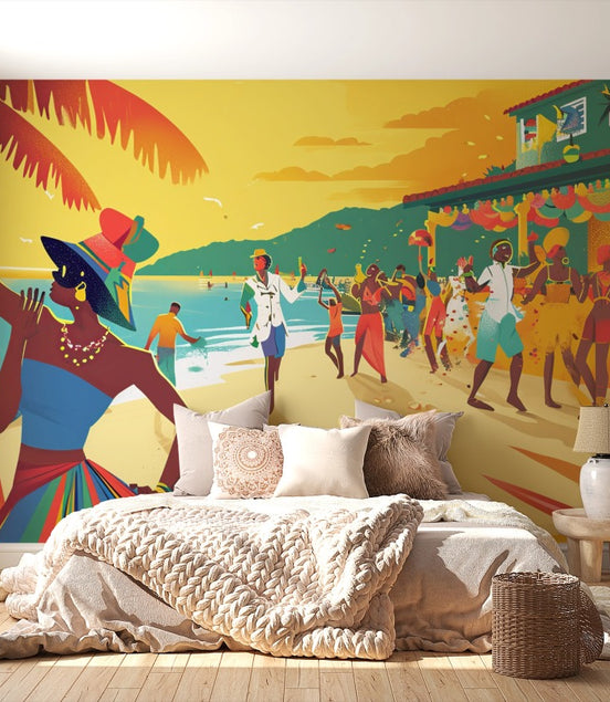 Fête Colorée sur la Plage Tropicale