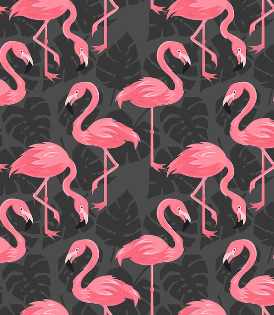 Flamants Roses et Feuillage Tropical Sombre