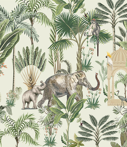 Jungle Indienne aux Éléphants et Paons