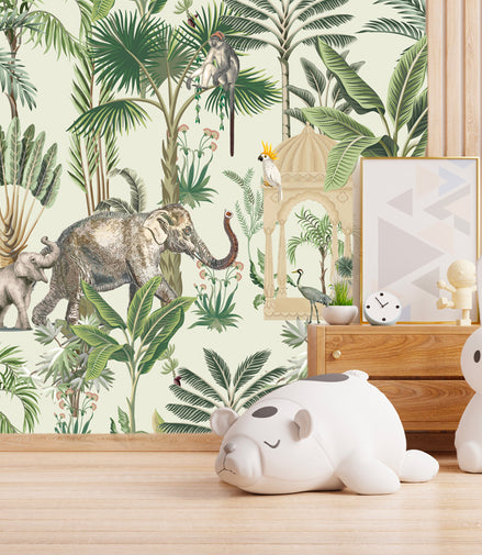 Jungle Indienne aux Éléphants et Paons