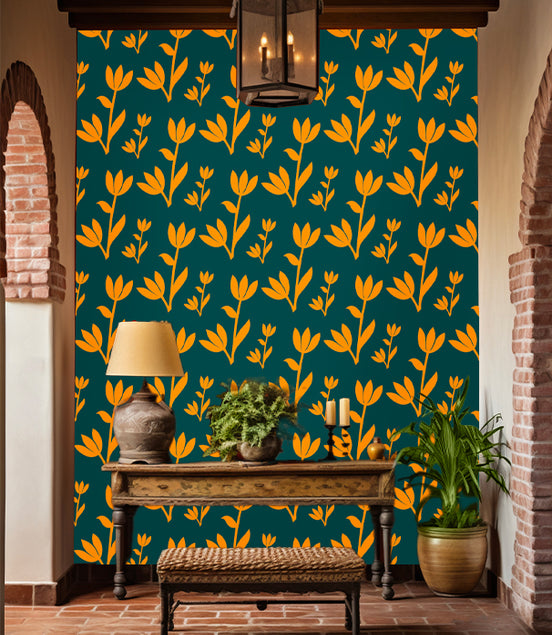 Motifs Floraux et Feuilles Dorées