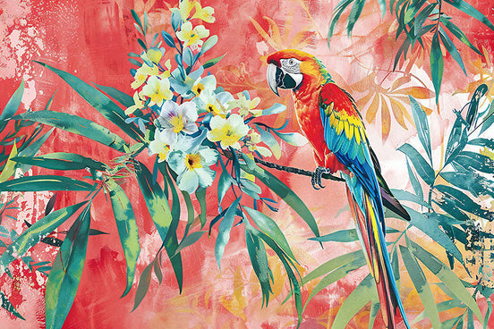 Perroquet Ara & Fleurs Exotiques
