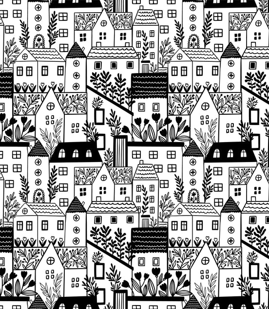 Village Abstrait en Noir et Blanc