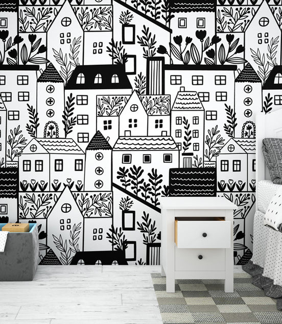 Village Abstrait en Noir et Blanc
